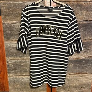 Hawkeyes Black and White Striped Women's Long Blouse Cute Sleeves Size L